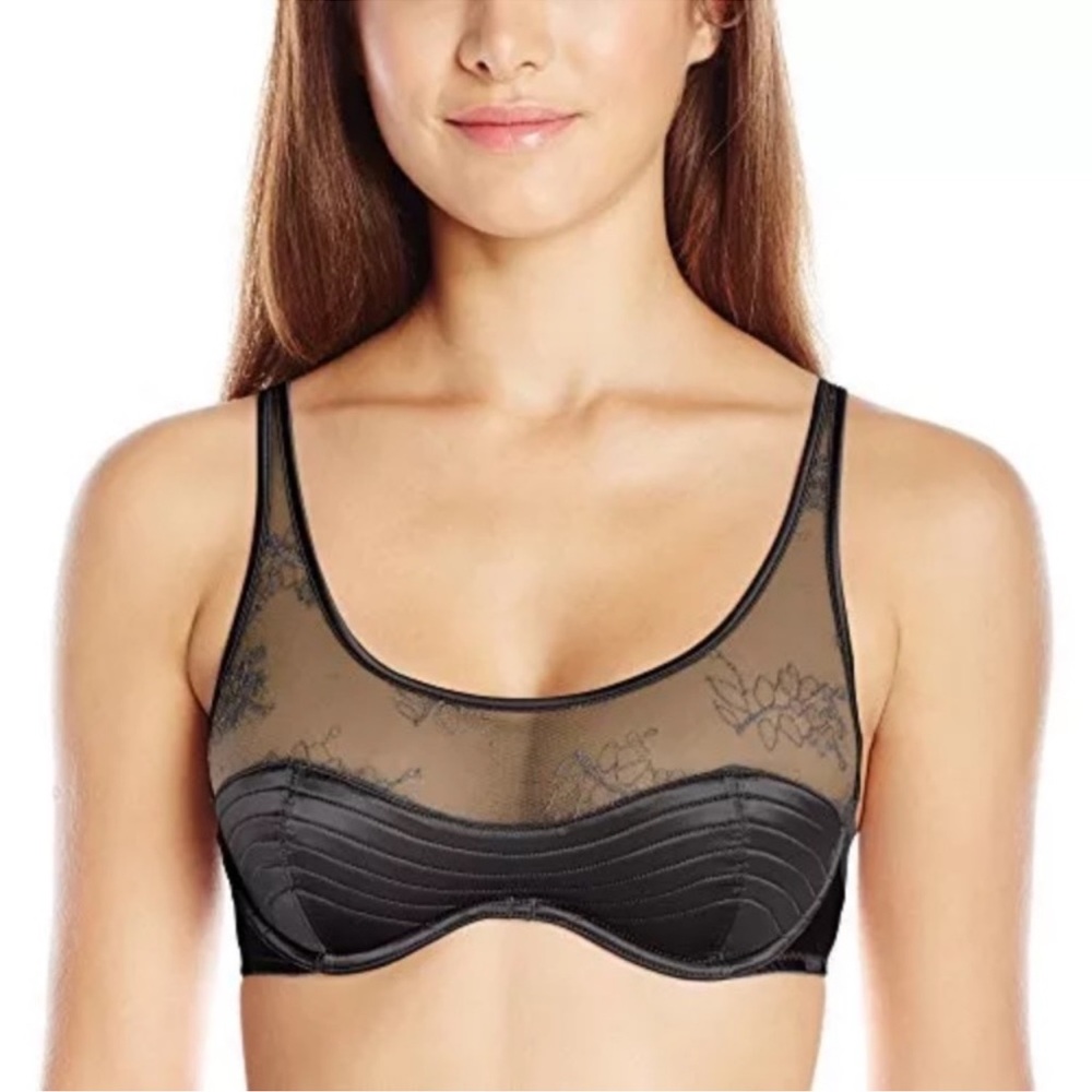 Calvin Klein—Black Lace Satin Mesh Underwire Bra—32B